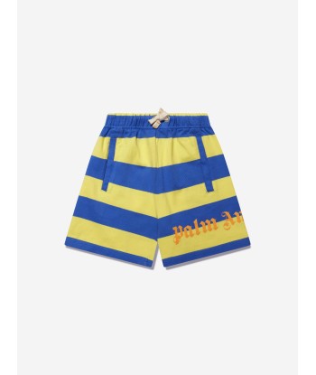 Palm Angels Boys Stripes Overlogo Sweat Shorts in Blue la chaussure