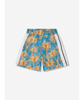 Palm Angels Boys AOP PA Palms Track Shorts in Blue les ctes