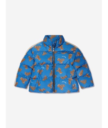 Palm Angels Boys AOP PA Bears Track Puffer Jacket in Blue pas cher chine