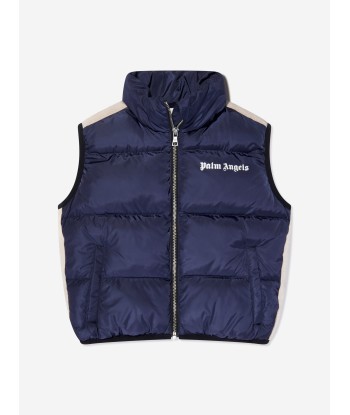 Palm Angels Boys Logo Padded Track Gilet in Navy français