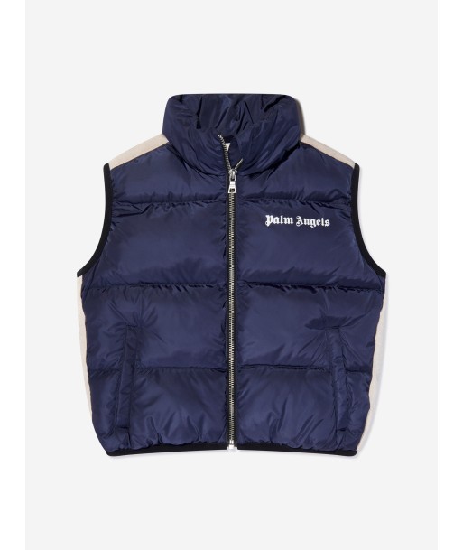 Palm Angels Boys Logo Padded Track Gilet in Navy français