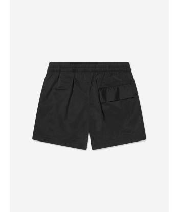 Palm Angels Boys Curved Logo Swim Shorts in Black Les êtres humains sont 