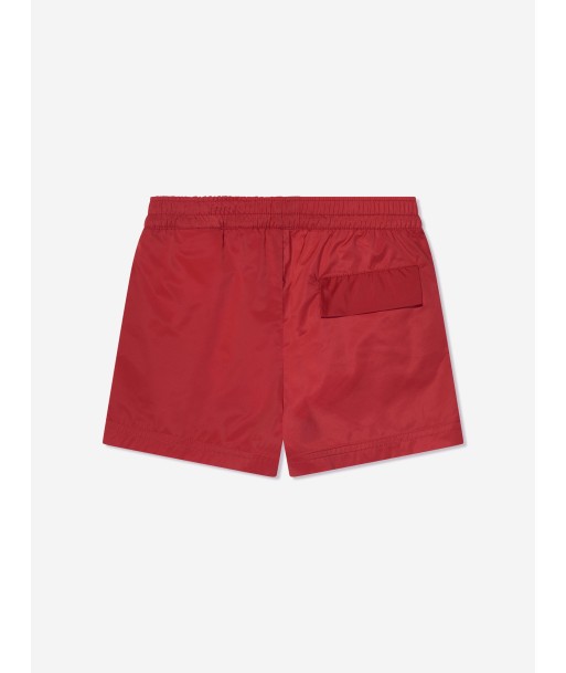 Palm Angels Boys Curved Logo Swim Shorts in Red de pas cher