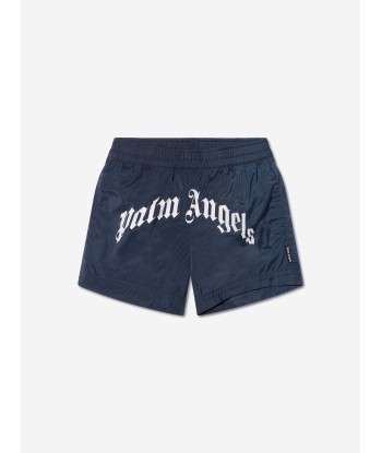 Palm Angels Boys Curved Logo Swim Shorts in Navy Par le système avancé 