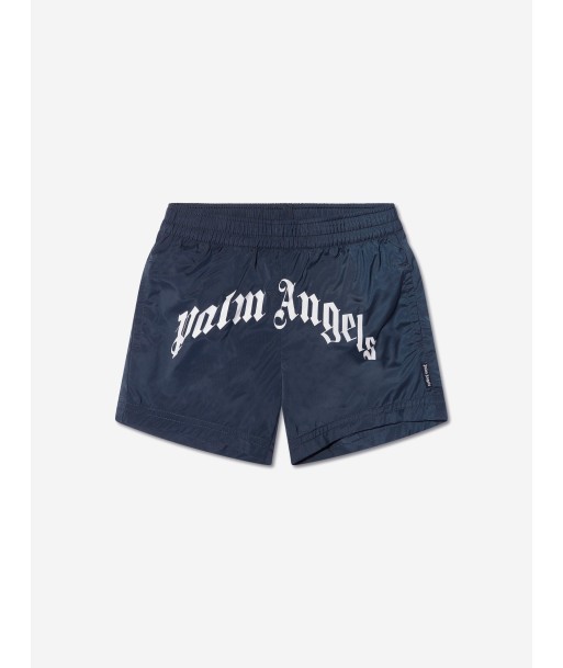 Palm Angels Boys Curved Logo Swim Shorts in Navy Par le système avancé 