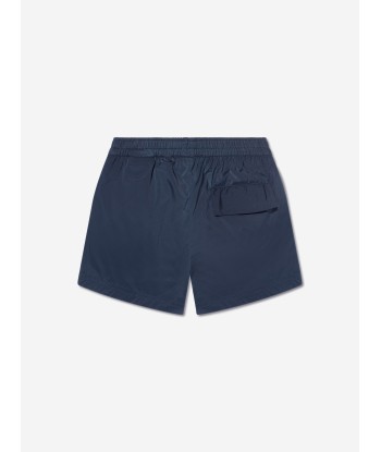 Palm Angels Boys Curved Logo Swim Shorts in Navy Par le système avancé 