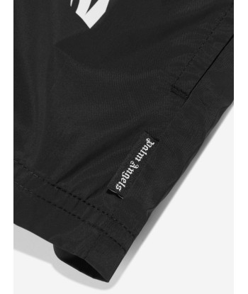 Palm Angels Boys Curved Logo Swim Shorts in Black Les êtres humains sont 