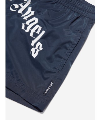 Palm Angels Boys Curved Logo Swim Shorts in Navy Par le système avancé 