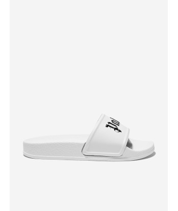 Palm Angels Kids Logo Sliders in White ou a consommer sur place