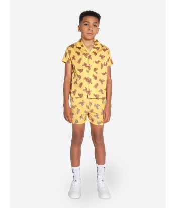 Palm Angels Boys AOP PA Bears Bowling Shirt in Yellow du meilleur 