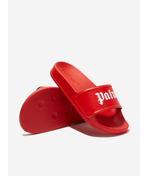 Palm Angels Kids Logo Sliders in Red sur le site 