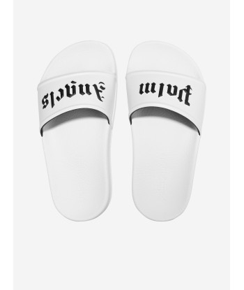 Palm Angels Kids Logo Sliders in White ou a consommer sur place