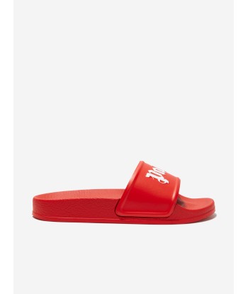 Palm Angels Kids Logo Sliders in Red sur le site 