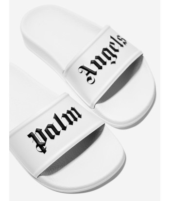 Palm Angels Kids Logo Sliders in White ou a consommer sur place