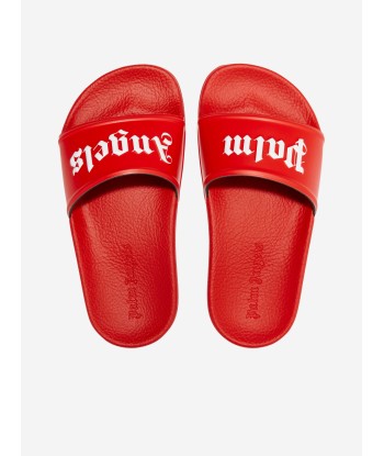 Palm Angels Kids Logo Sliders in Red sur le site 