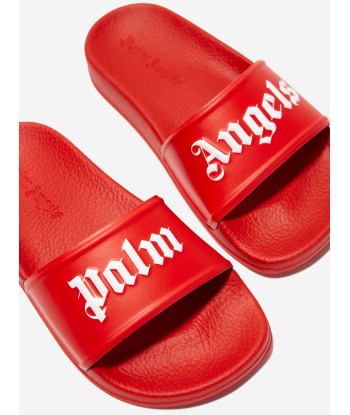 Palm Angels Kids Logo Sliders in Red sur le site 