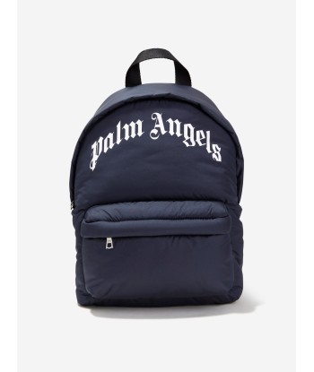 Palm Angels Kids Curved Logo Backpack in Navy france