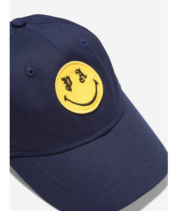 Palm Angels Boys PA Smiley Cap in Navy brillant des détails fins