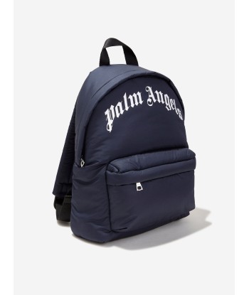 Palm Angels Kids Curved Logo Backpack in Navy france