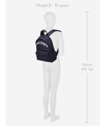 Palm Angels Kids Curved Logo Backpack in Navy france