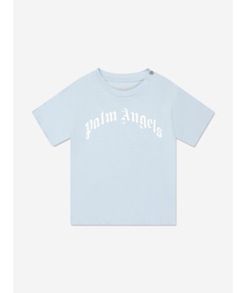 Palm Angels Baby Boys Curved Logo T-Shirt in Blue online