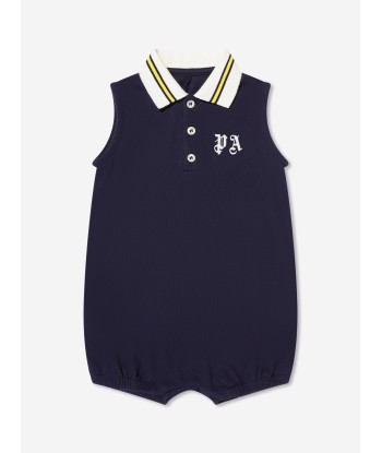 Palm Angels Baby Boys PA Sleeveless Polo Romper in Navy paiement sécurisé