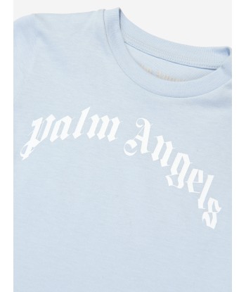 Palm Angels Baby Boys Curved Logo T-Shirt in Blue online