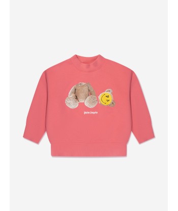 Palm Angels Girls PA Smiley Bear Sweatshirt in Coral la livraison gratuite