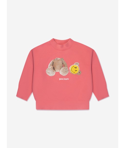 Palm Angels Girls PA Smiley Bear Sweatshirt in Coral la livraison gratuite