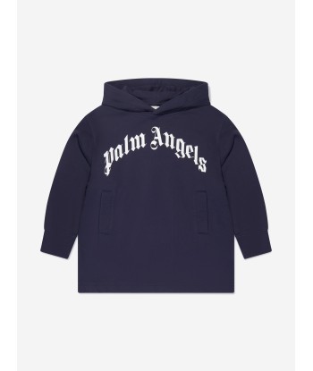 Palm Angels Girls Classic Curved Logo Hoodie Dress in Navy le concept de la Pate a emporter 