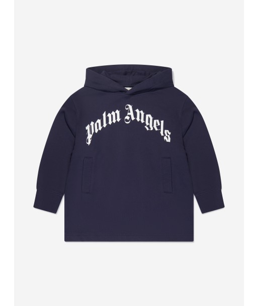 Palm Angels Girls Classic Curved Logo Hoodie Dress in Navy le concept de la Pate a emporter 