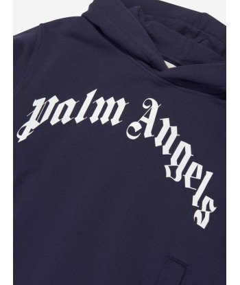 Palm Angels Girls Classic Curved Logo Hoodie Dress in Navy le concept de la Pate a emporter 