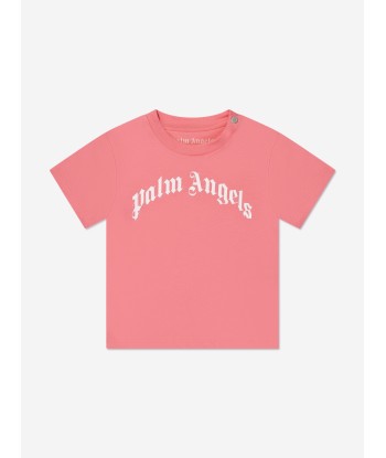 Palm Angels Baby Girls Curved Logo T-Shirt in Coral en ligne