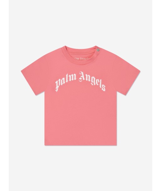 Palm Angels Baby Girls Curved Logo T-Shirt in Coral en ligne