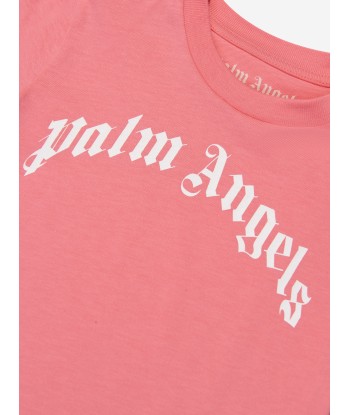 Palm Angels Baby Girls Curved Logo T-Shirt in Coral en ligne