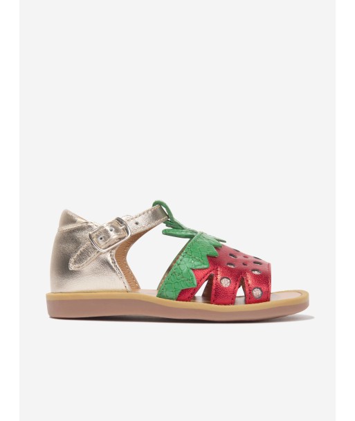 Pom D'Api Girls Leather Poppy Strawberry Sandals in Gold pas chere