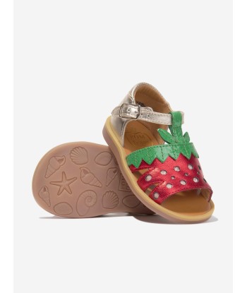 Pom D'Api Girls Leather Poppy Strawberry Sandals in Gold pas chere