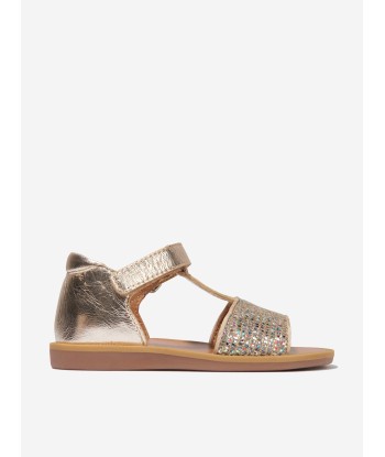 Pom D'Api Girls Poppy Tao Easy Buckle Sandals in Gold le concept de la Pate a emporter 