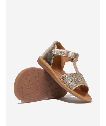 Pom D'Api Girls Poppy Tao Easy Buckle Sandals in Gold le concept de la Pate a emporter 