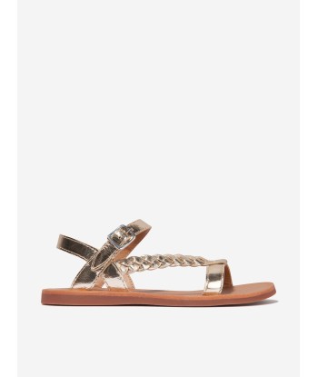 Pom D'Api Girls Leather Plagette Antik Sandals in Gold pas cher 