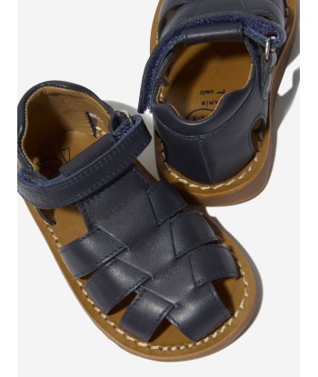 Pom D'Api Kids Leather Waff Papy Sandals in Navy france