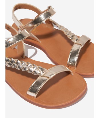 Pom D'Api Girls Leather Plagette Antik Sandals in Gold pas cher 