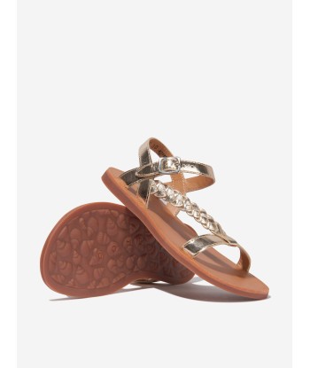 Pom D'Api Girls Leather Plagette Antik Sandals in Gold pas cher 