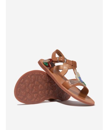 Pom D'Api Girls Leather Plagette Hummingbird Sandals in Camel rembourrage situé sous