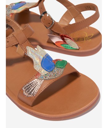 Pom D'Api Girls Leather Plagette Hummingbird Sandals in Camel rembourrage situé sous