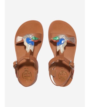 Pom D'Api Girls Leather Plagette Hummingbird Sandals in Camel rembourrage situé sous