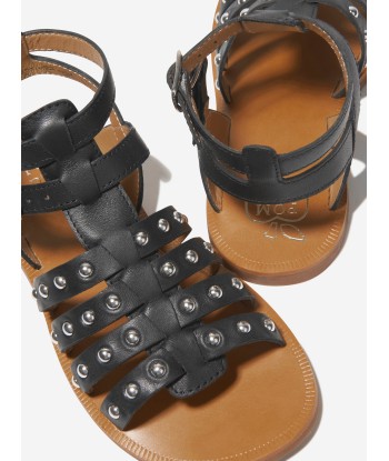 Pom D'Api Girls Leather Plagette Stud Sandals in Black Par le système avancé 