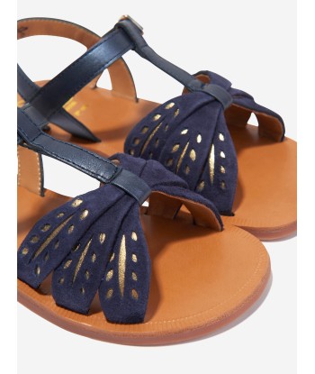 Pom D'Api Girls Leather Plagette Wheat Sandals in Navy pas cher 