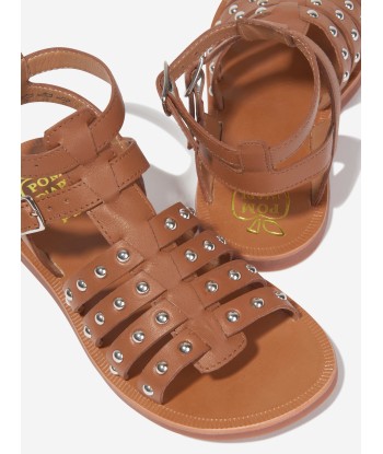 Pom D'Api Girls Leather Plagette Stud Sandals in Camel hantent personnes