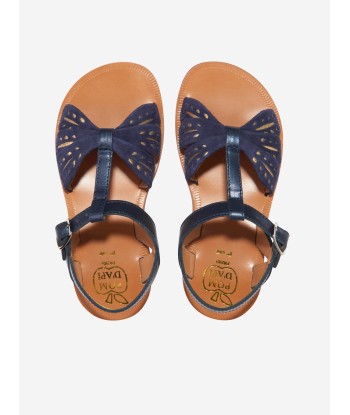 Pom D'Api Girls Leather Plagette Wheat Sandals in Navy pas cher 